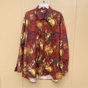 Red Deer Print Button-Up Shirt